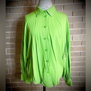 NWT - Zara Bright Green Long Batwing Sleeve Button Down Shirt